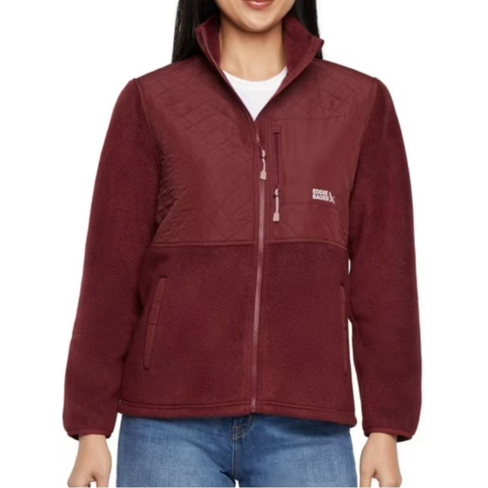 Eddie Bauer Women’s Mixed Media Fleece Jacket – Burgundy – Size Large – NWT